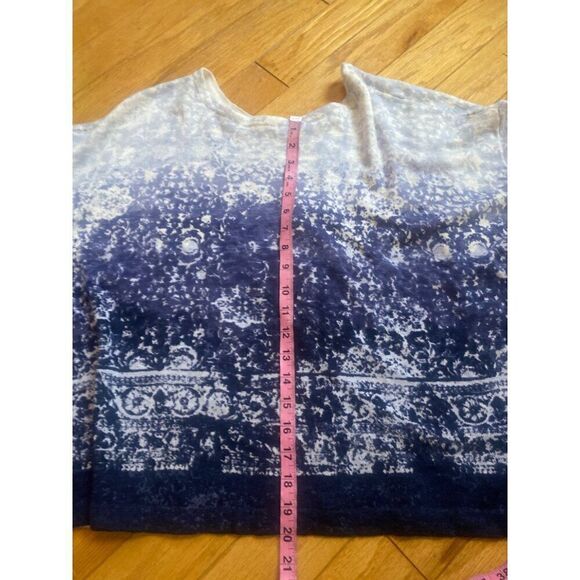 Pure Jill women's linen/cotton Blue & White Pattern open back Short Sleeve Top L - Picture 5 of 8